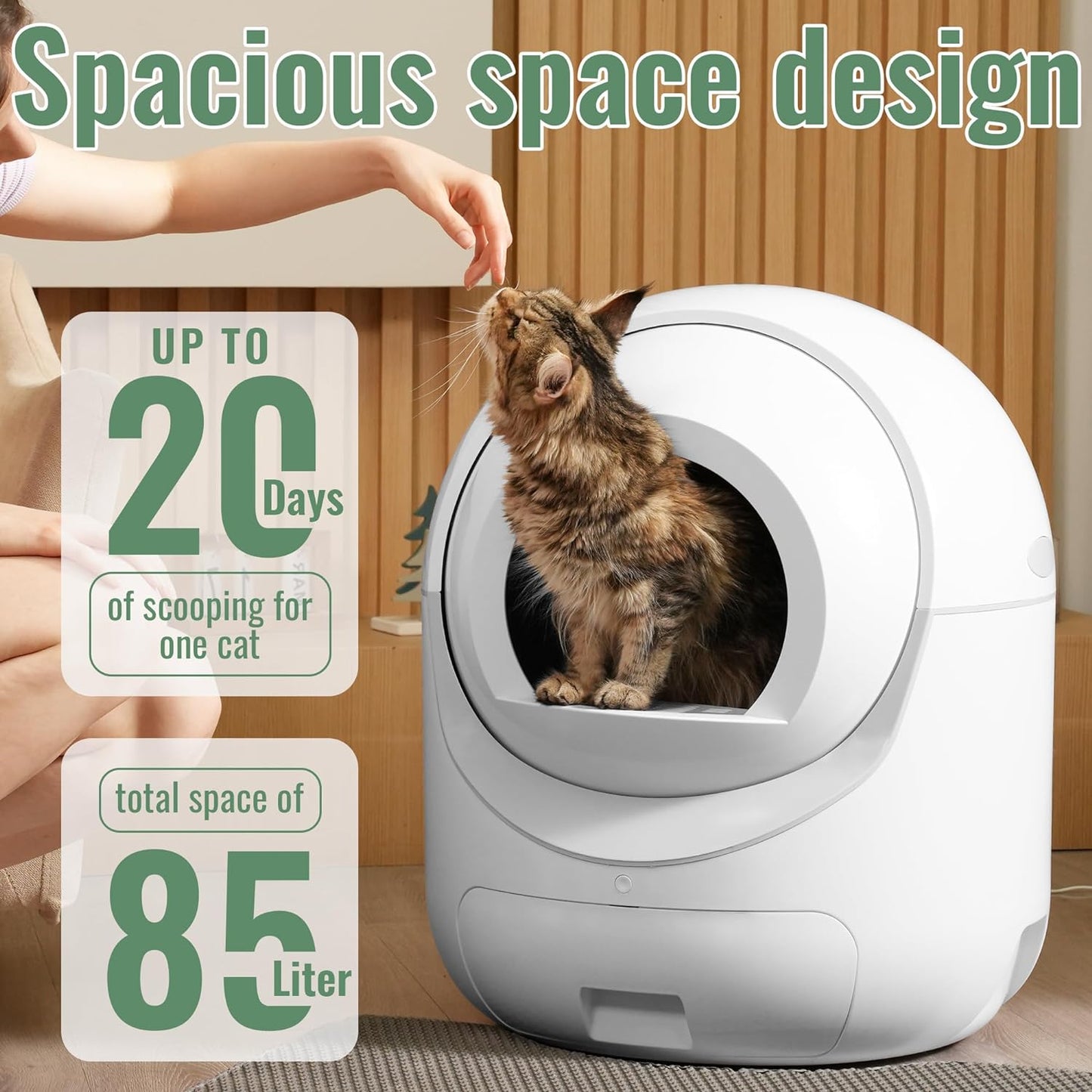 MEEGEEM Self Cleaning Cat Litter Box - 85L Extra Large Automatic Cat Litter Box Self Cleaning for Multiple Cats, Anti-Pinch/Odor-Removal Design, All Litter Can Use, with Garbage Bags/Mats0223